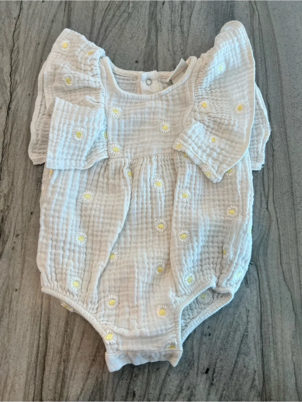 Cat & Jack White Baby Romper with Yellow Daisy Embroidery